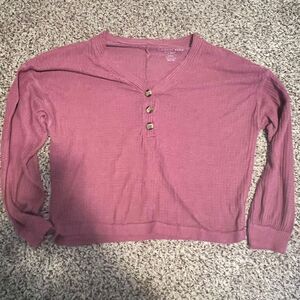 American Eagle Soft & Sexy Plush Henley Long Sleeve Crop Top Mauve Pink‎ M